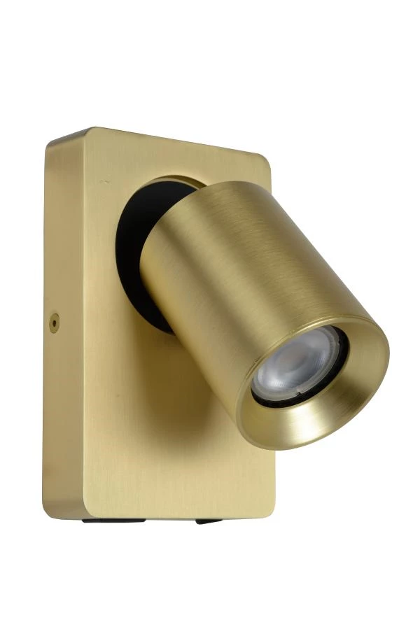 Lucide NIGEL - Bedside lamp / Wall light - LED Dim to warm - GU10 - 1x5W 2200K/3000K - With USB charging point - Matt Gold / Brass - turned off